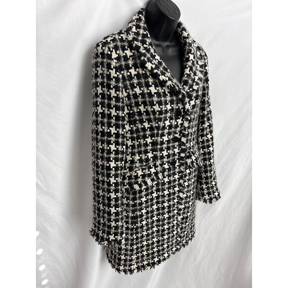 Nine West Houndstooth Coat Wool Blend Size S Black White Classic Winter Fall - Picture 3 of 11